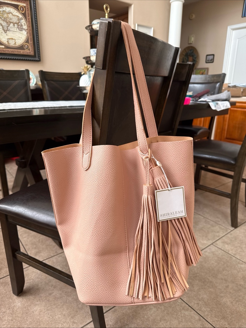 Shiraleah Blush Pink Vegan Leather Fringe Tassel Shoulder Tote Bag